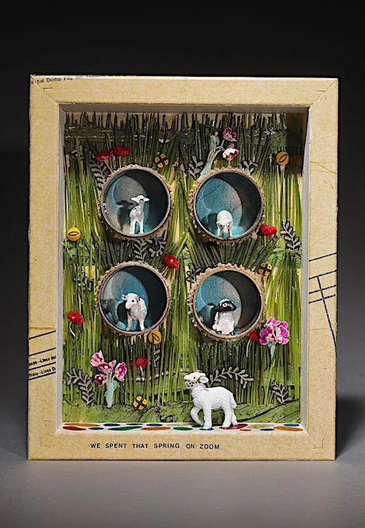 Covid - 19 Triptych - mixed media assemblage by Sara Saltee — Rob